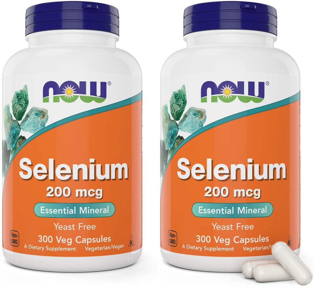 Ahora Selenium 200mcg Capsules, 300 Conde (Pack of 2) - L Selenomethionine Mineral Supplement for Women &amp; Hombre - Veg Caps, Non-GMO, Vegan Friendly, Yeast-Free