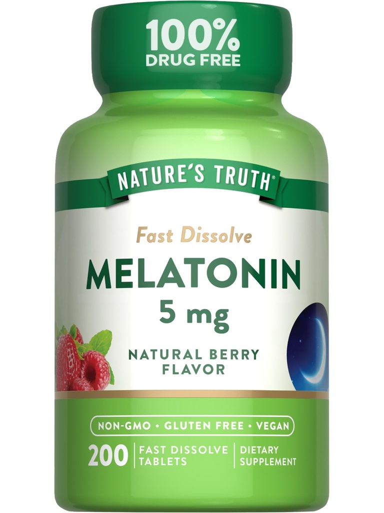 La verdad de la naturaleza Melatonin 5mg Tablas rápidas de disuelve Silencio 200 Conde viv Natural Berry Flavor ← Vegan, No Gluten Suplemento Gratis