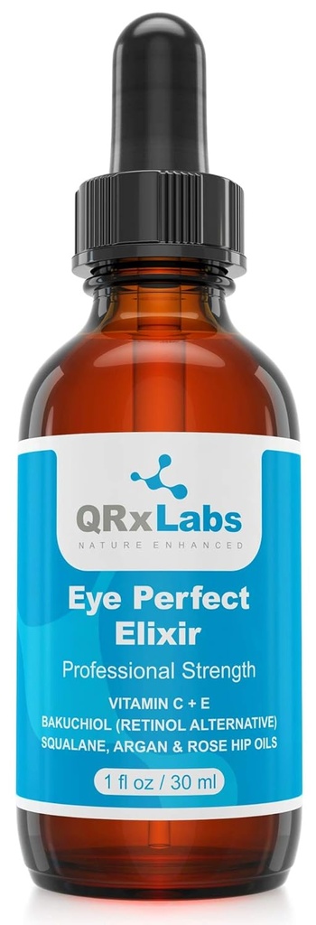 Eye Perfect Elixir - Con Bakuchiol (Alternativa Retinol), Aceites de Argán Puro y Rosehip, Squalane, Vitamina C &amp; E - Mejor Tratamiento Anti-Envejecimiento Suero para Bolsas, Puffiness, Arrugas, Crow Feet