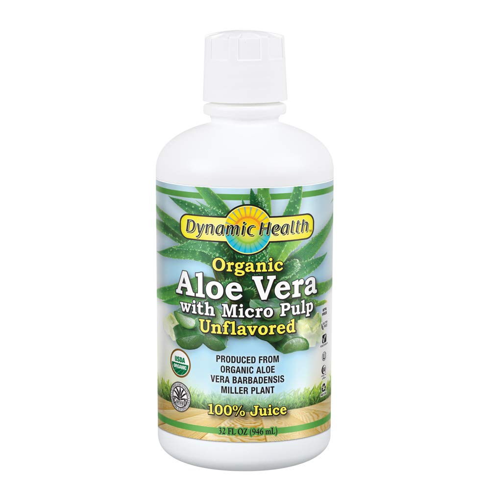 Salud Dinámica Orgánica Aloe Vera Juice w/Micro Pulp, Desarrollado Silencio No Añadido Azúcar, Color Artificial o Sweeteners, No Gluten o BPA peru 32oz, 8 Serv