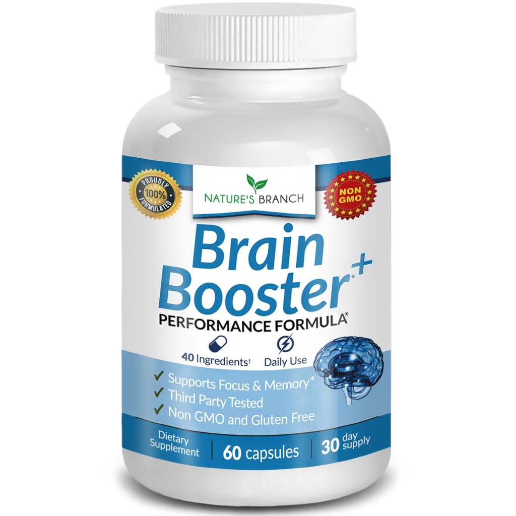 40-en-1 Suplemento de Booster de Cerebro para Focus, Memory, Clarity, Energy TEN Advanced Vitamins Plus eBook Silencio para Hombres &amp; Mujeres, Función Cognitiva Apoyo Nootropic con DMAE, Mind Health Formula Ø 60 Capsules