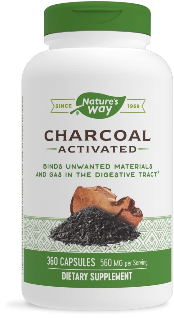 Carbón Activado de la Naturaleza, Materiales y Gas no deseados en la Tract Digestiva*, 560 mg por Servicio de 2 cápsulas, 360 cápsulas (Paquete Mayo Vary)