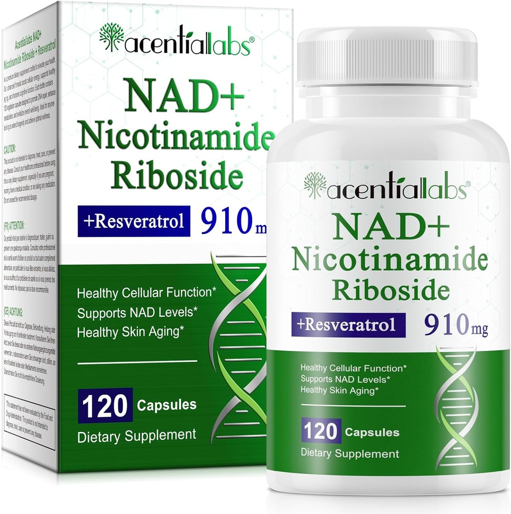 NAD Nicotinamide Riboside Resveratrol 900mg - NAD Suplemento con Resveratrol Silencio NAD+ Suplemento para Anti-Aging, Energía Celular, Reparación de ADN Silencio NAD Nicotinamide Riboside 900 con alta absorción