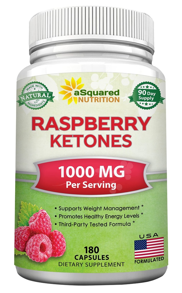 ASquared Nutrition Natural Raspberry Ketones 1000mg-180 Capsules-Perder peso Suplemento, Max Strength Plus Appetite Suppressant Diet Pills, Premium Lean Health Powder to Boost Pure Energy & Metabolism