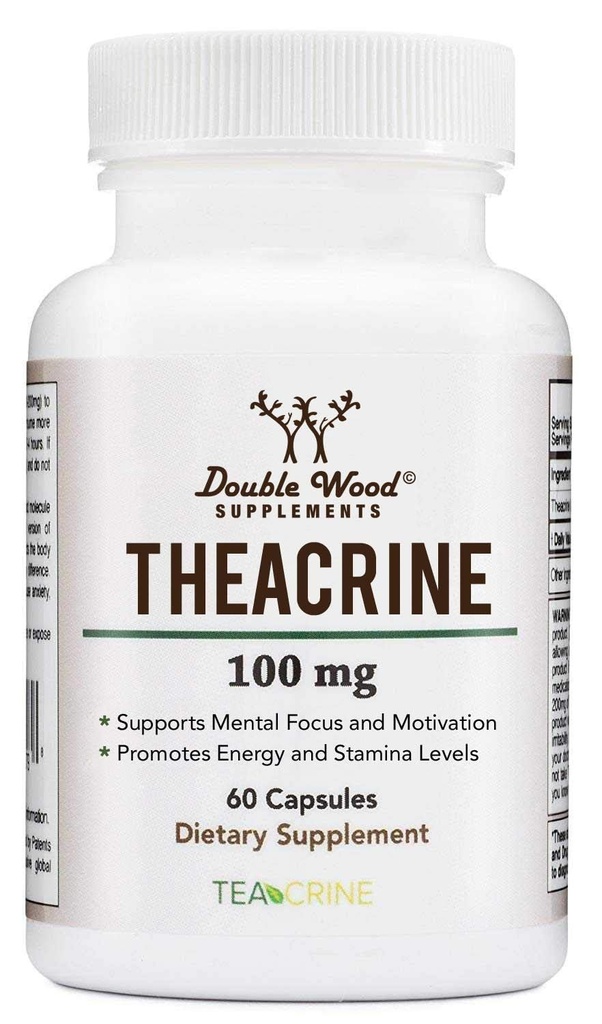Theacrine (Teacrine) 100 Mg, 60 cápsulas - Suplemento energético y de enfoque (Similar a las pilas cafeínas pero más sutil y más duradero) No GMO y Gluten gratis por madera doble