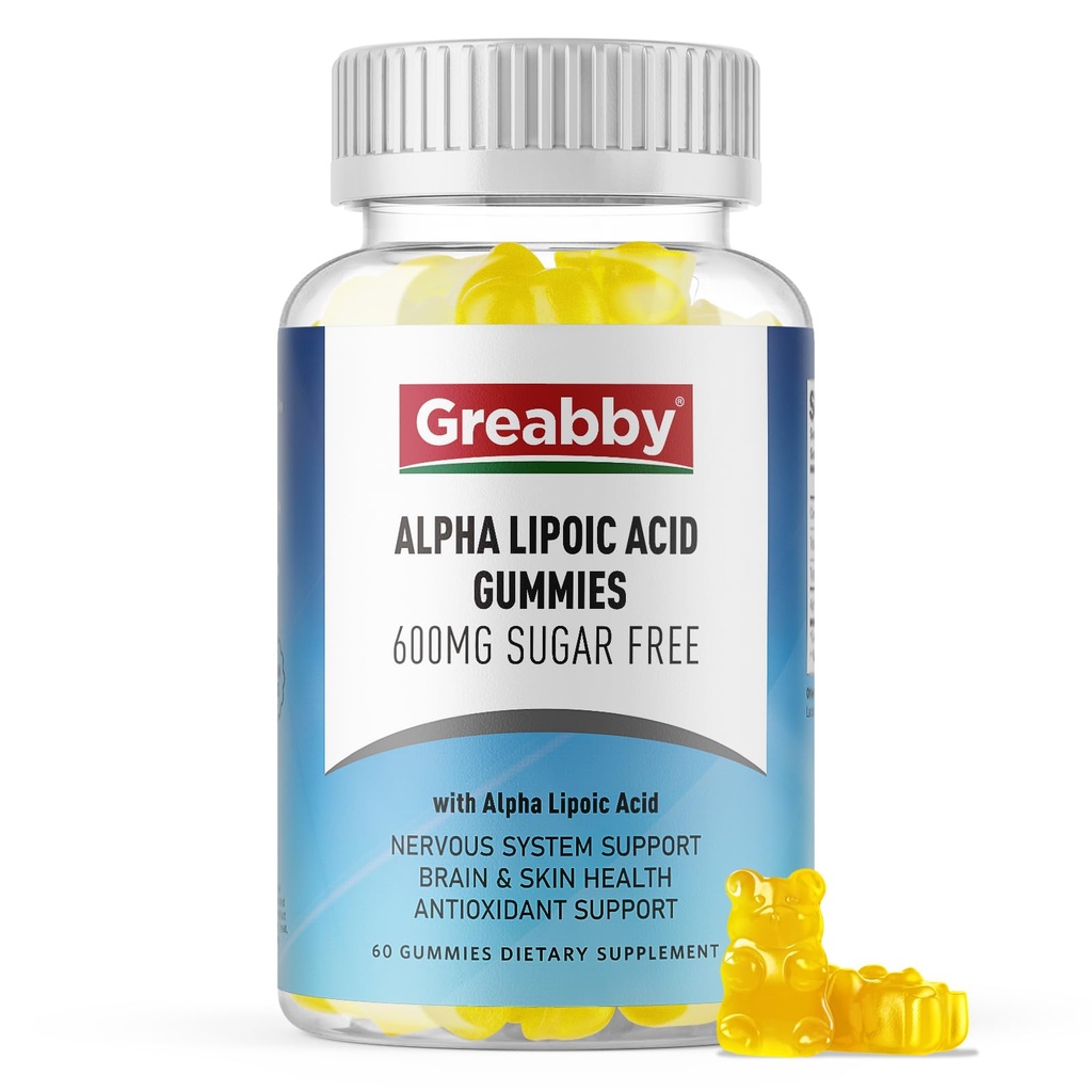 Alfa Lipoic Acid 600mg Gummies, Sugar Free Chewable R Lipoic Acid Supplement for Antioxidant & Nervous System Support, Brian & Skin Health, Pineapple Flavor, 60 Condes
