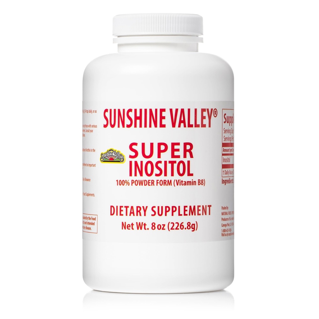 Sunshine Valley® Super Inositol, vitamina B8 Powdered Suplemento dietético, suplemento natural de fertilidad PCOS, equilibrio hormonal y función de ovario saludable Apoyo - 8oz