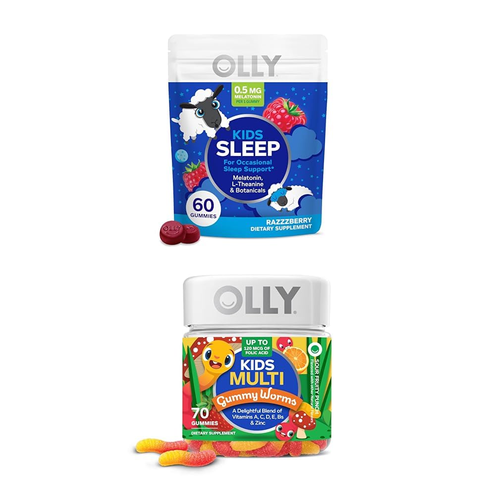 OLLY Kids Sleep Gummy, Melatonin, L Theanine, Chamomile, 60 Conde y los niños multivitamina Gummy Worms, Vitaminas A C D E Bs Zinc, 70 Conde