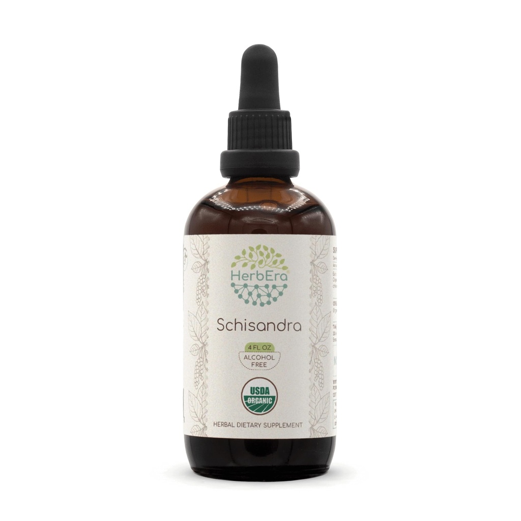 HerbEra Schisandra B120 USDA Organic Tincture ← Extracto libre de alcohol, gotas herbales de alta potencia, suplemento líquido sometido Certified Organic Schisandra (Schisandra Chinensis) Berry seco (4 oz)
