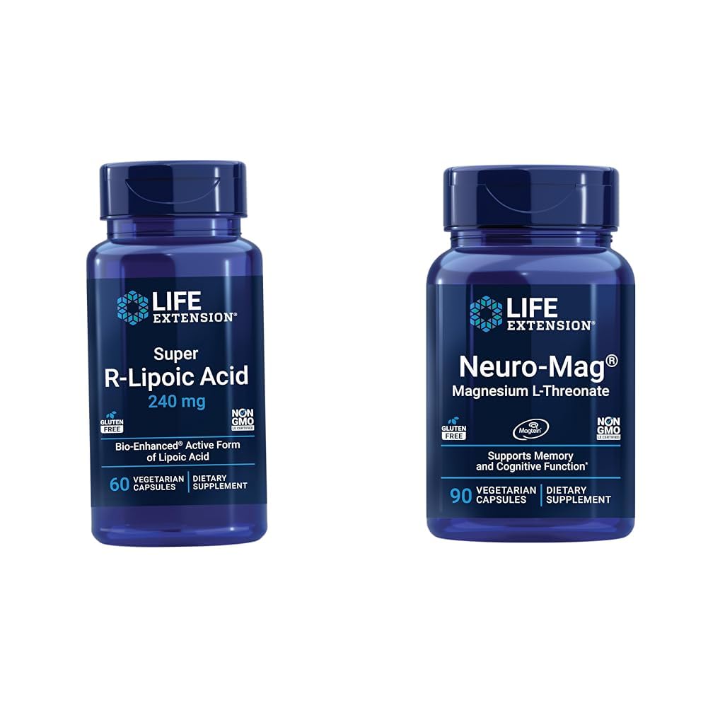 Super R-Lipoic Acid – Longevity Supplement for Oxidative Stress Defense & Neuro-mag Magnesium L-threonate, Magnesium L-threonate