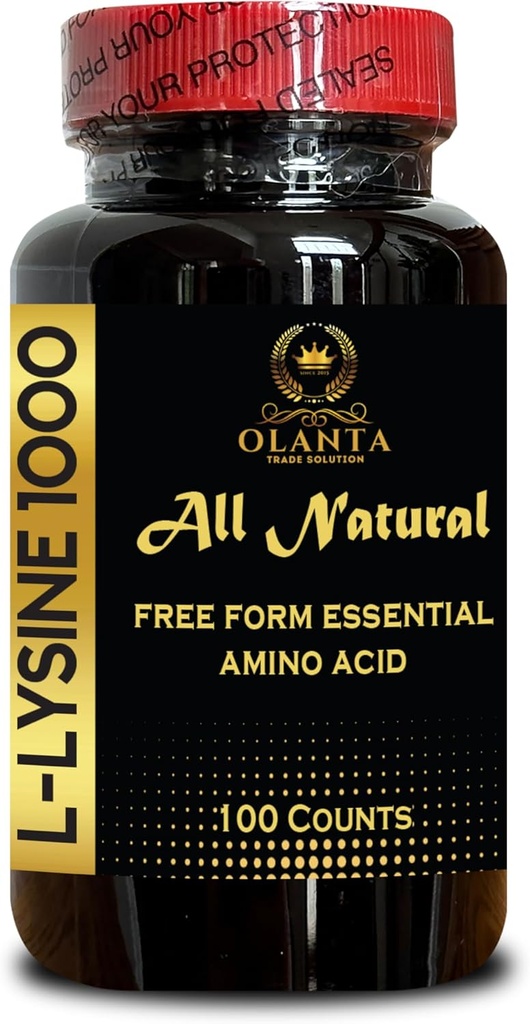 L-LYSINE 1000 mg Free Form Amino Acid Essential - Suplemento L-Lysine puro para la síntesis de labios oculares y soporte inmunológico Nitrógeno Balance Recuperación muscular - 1 Botella 100 Cuentas