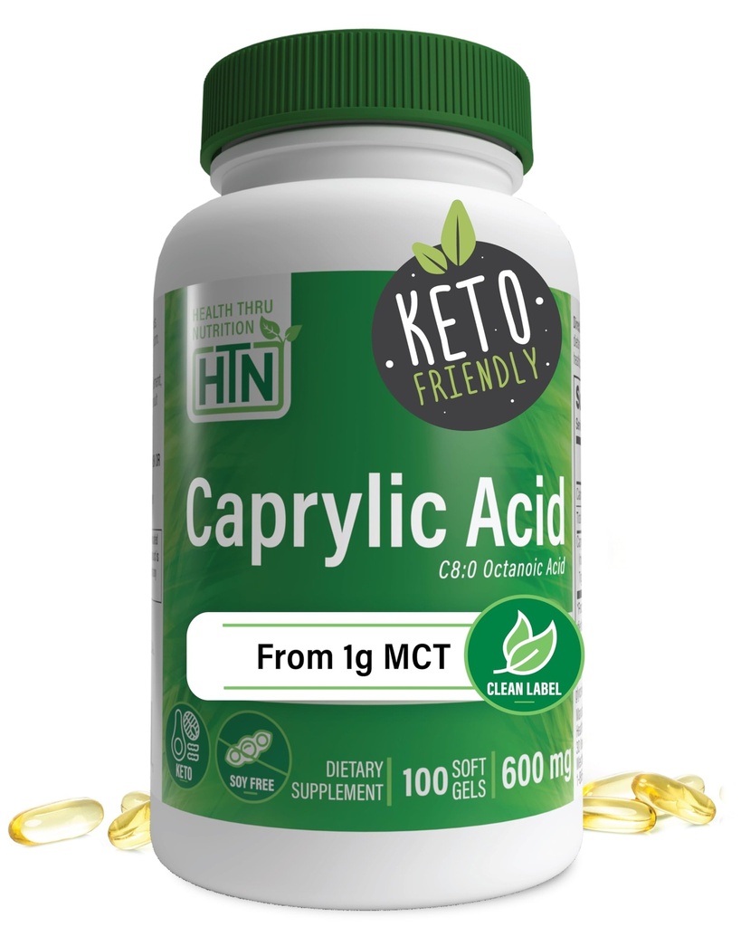 Salud Thru Nutrition Caprylic Acid 600mg 100 Softgels ← C8 Octanoic Acid from Pure 1g MCT Oil ← Non-GMO &amp; Soy Free ← Asistencia Salud Digestiva e Intestinal Salud Salud saludable