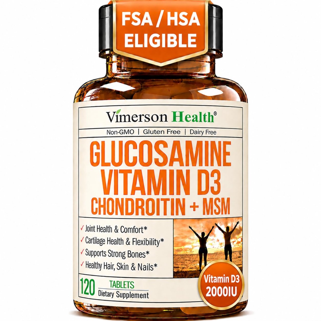 Condroitina de Glucosamina con vitamina D3 2000IU – FSA Suplementos Conjuntos Elegibles para Mujeres – Salud Conjunta, Peluquerías, Bone Health & Comfort con MSM, Vit D, Bromelain &amp; Boswellia – 120 Tabs