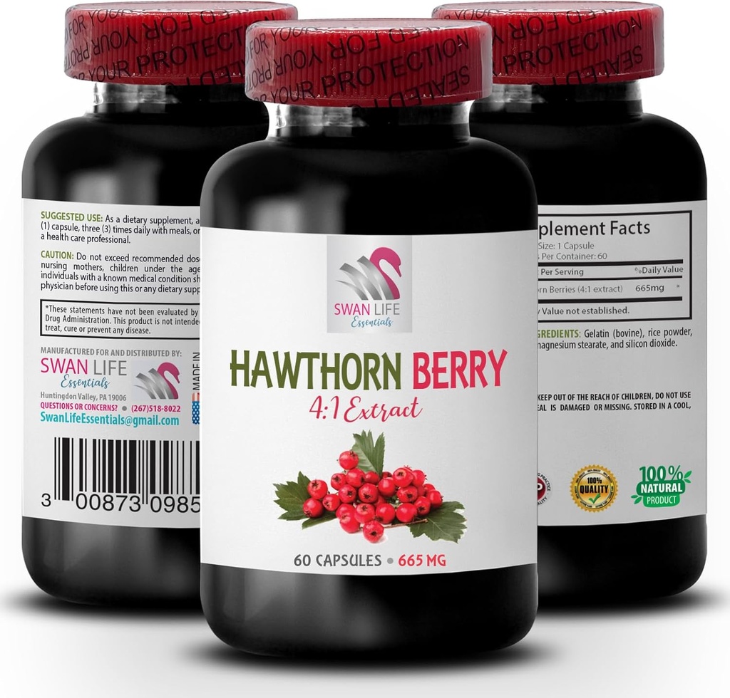 cápsulas hawthorn berry - HAWTHORN BERRIES EXTRACT - suplemento extracto de hawthorn, cápsulas extracto de hawthorn berry, polvo extracto de baya, energía de baya silvestre, píldoras energéticas hawthorn 1 Botella 60 cápsulas