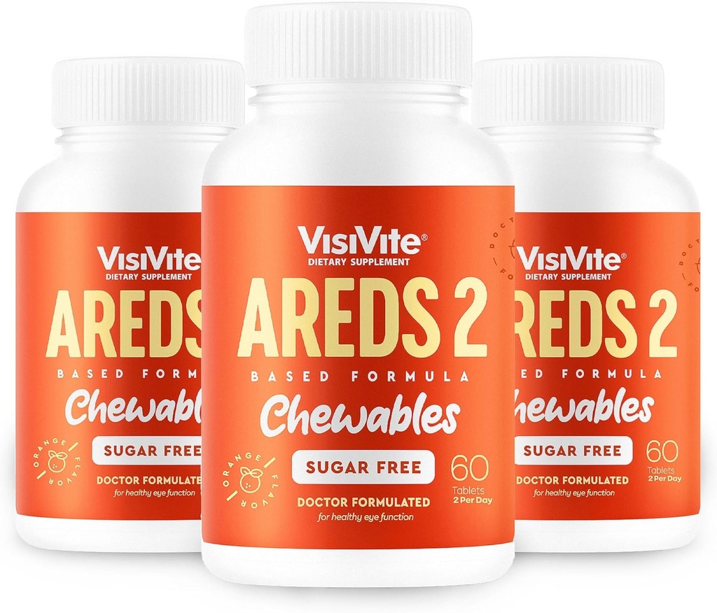 AREDS 2 Vitaminas de ojos libres de azúcar - Alternativa a las Gummies de Lutein para los ojos - Lutein para la salud de los ojos - Premium Vitaminas de ojos libres de azúcar - ( Tabletas picables) Paquete de 3