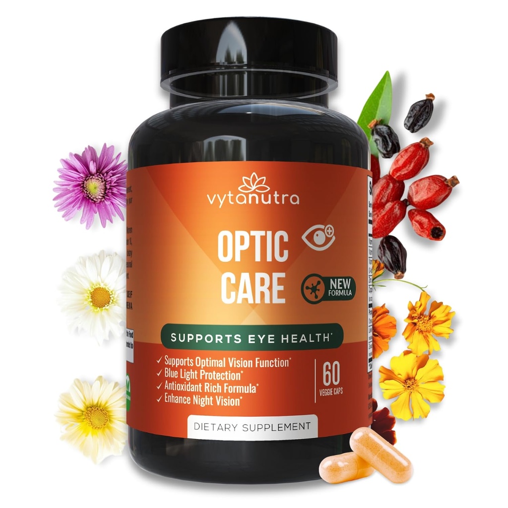 Optic Care Eye Vitamins – Lutein, Zeaxanthin, Vitaminas A C E, Zinc, Cobre – Antioxidante " Fórmula de micronutrientes con Chrysanthemum " Goji Berry for Vision Support " Eye Strain Relief – 60 cápsulas