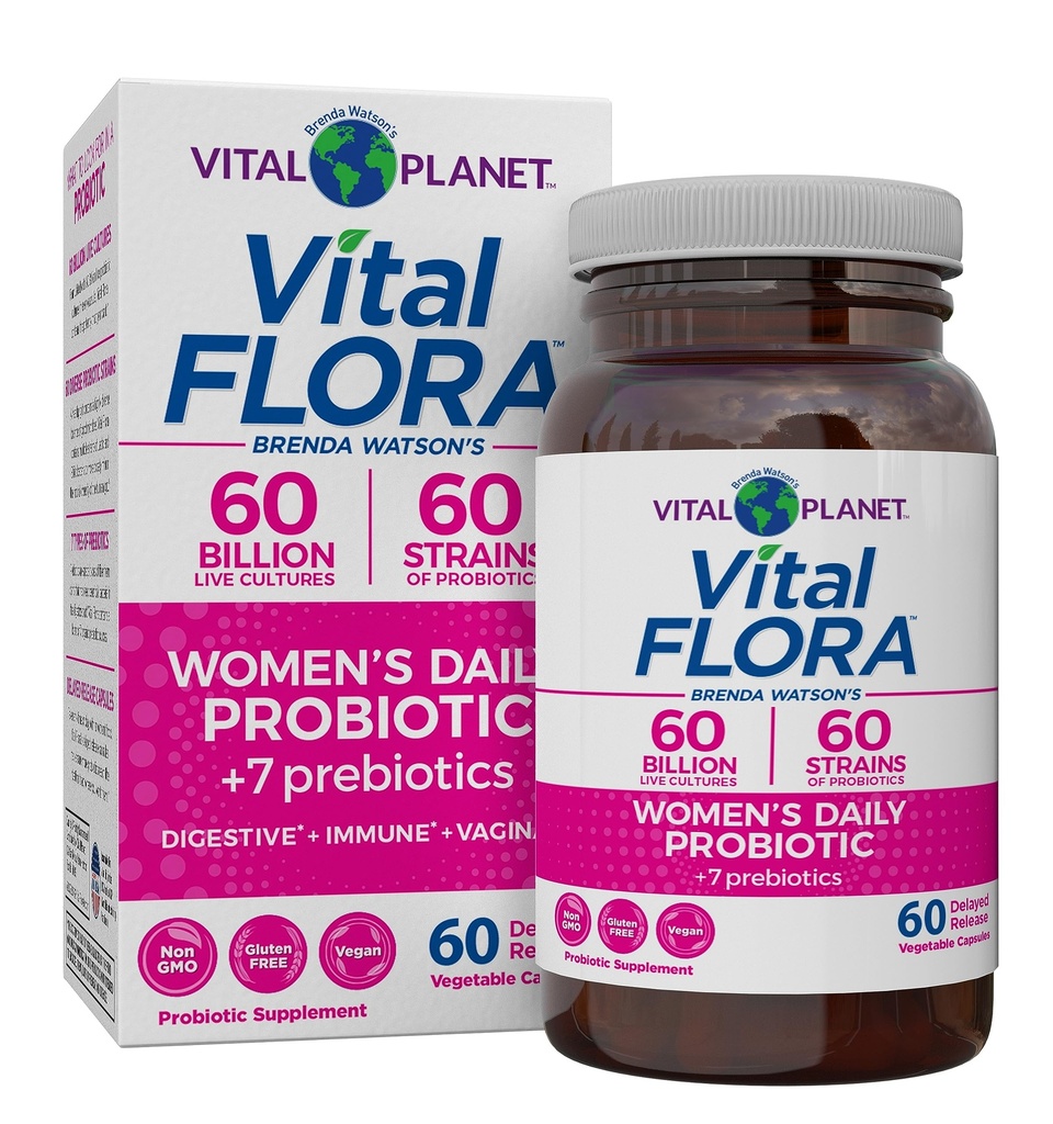 Vital Planet - Vital Flora Femenino Probiótico 60 Billones CFU, 60 Strains Diversos, 7 Prebióticos Orgánicos, Vaginal e Immune Support, Bloating, Digestive Health Probiotics for Women 60 Capsules