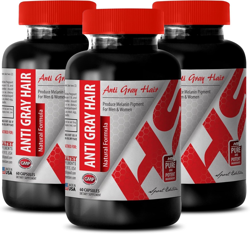 Ácido fólico con b12 - Fórmula Natural del Pelo Gris - Skin and Nails Support (3 Botellas)