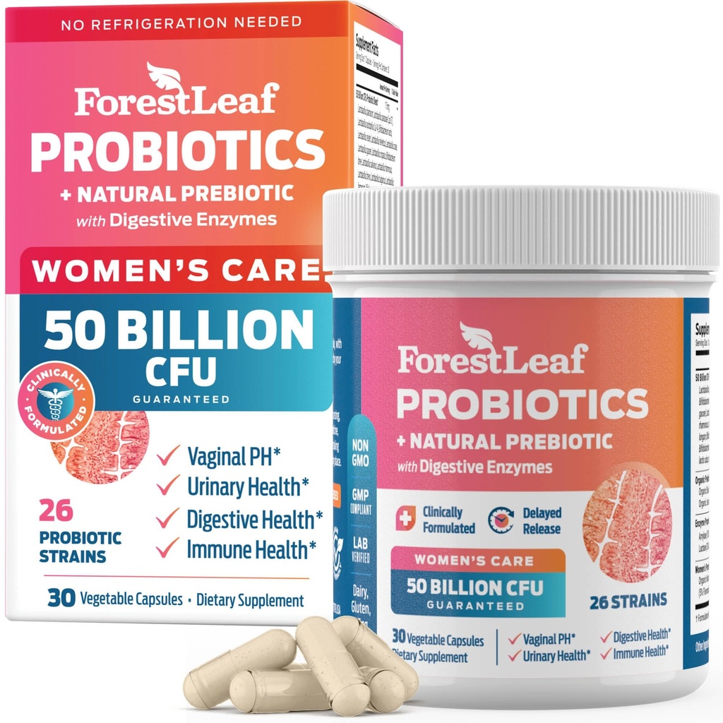 Probióticos para Mujeres, 50 Billones CFU, 26 Strains Únicos, Probióticos de Mujeres y Prebióticos Apoyo Salud Digestiva, w / Arándano, Hibiscus " D-Mannose for Vaginal PH Balance, Urinary, Gut (30 Caps)