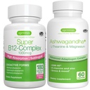 Super B12-Complex 1000mcg + Advanced Ashwagandha KSM-66, L-Theanine &amp; Magnesium Bundle, High Absorption Sublingual Vitamin B12 + Multi Action Adaptogen Complex, by Igennus