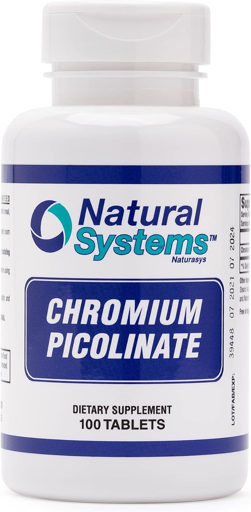 Chromium Picolinate 200 Mcg 100 Tablets by Natural Systems - Suplementos de cromo para el estilo de vida activo - Excelente Absorción Suplemento de cromo - Capsulas de cromo no azúcar