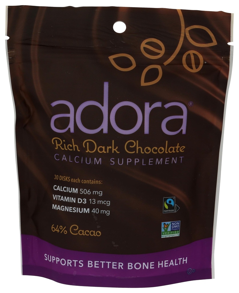 Adora Calcium Supplement Disk, Dark Chocolate, 30 Cuenta - 500 mg
