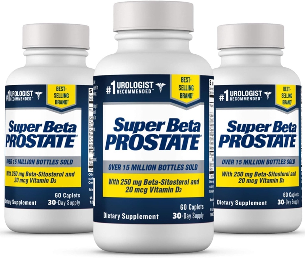 SUPER BETA PROSTATE Apoyo Suplemento para la Salud de los Hombres - Reducir los Viajes de Baño, Promover el sueño, Mejor Vacío Vacío y Prostata Saludable, Beta Sitosterol - 60 Conde (Pack of 3)