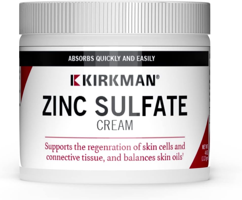 Kirkman - Sulfato de zinc Crema tópica - 4 fl oz - Absorción rápida - 10% Sulfato de zinc - hipoalergénico