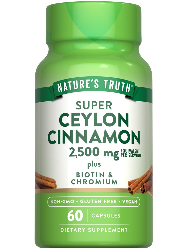La verdad de la naturaleza Ceylon Cinnamon Capsules ← 2500mg  durable plus Chromium and Biotin Silencio 60 Conde ← Vegan, No GMO &amp; Gluten Free Supplement