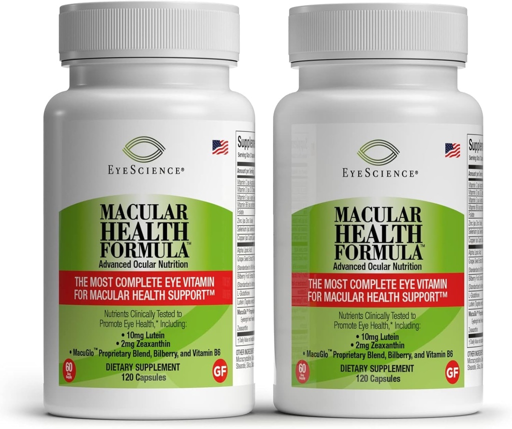 EyeScience – Macular Health Fórmula – 120 cápsulas – Suplemento Nutricional Completo para la Salud Ocular - Contiene Luteína, Zeaxantina, Vitamina C, D, E &amp; B6-2-Pack