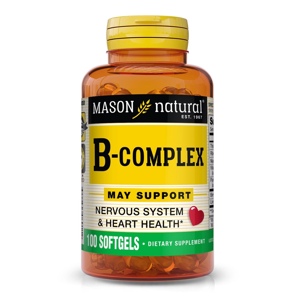 MASON NATURAL Vitamina B,Complex, 300,Day Supply, para el soporte normal nervioso y el metabolismo energético, 100 Softgels (Pack of 3)