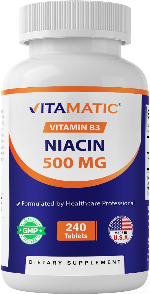 Vitamatic Niacin (Vitamin B3) 500mg, Sustained Release, 240 Tablets - Non-GMO &amp; Gluten Free