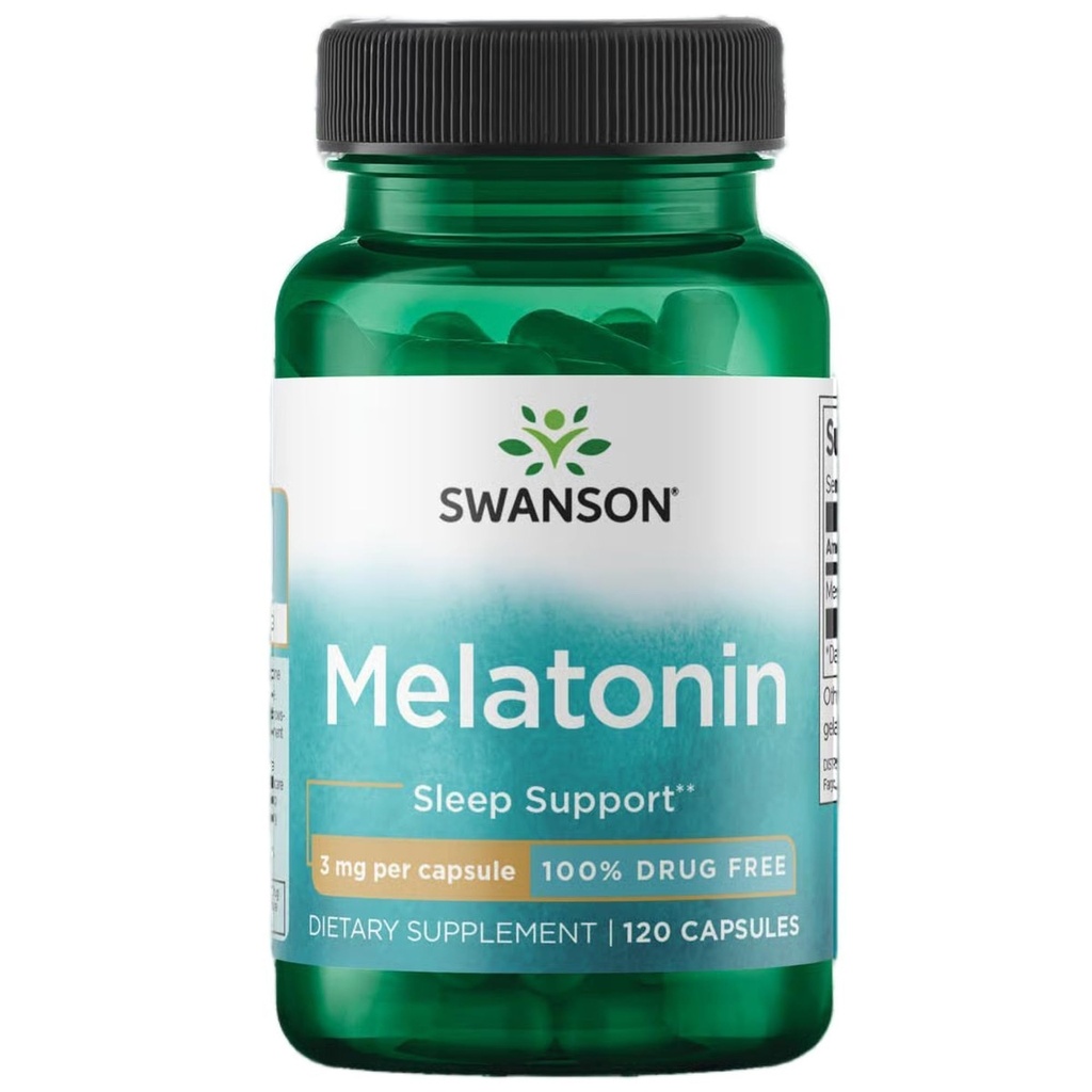 Swanson Melatonina - Suplemento Herbal - El sueño y la relajación - (120 cápsulas, 3 mg cada uno)