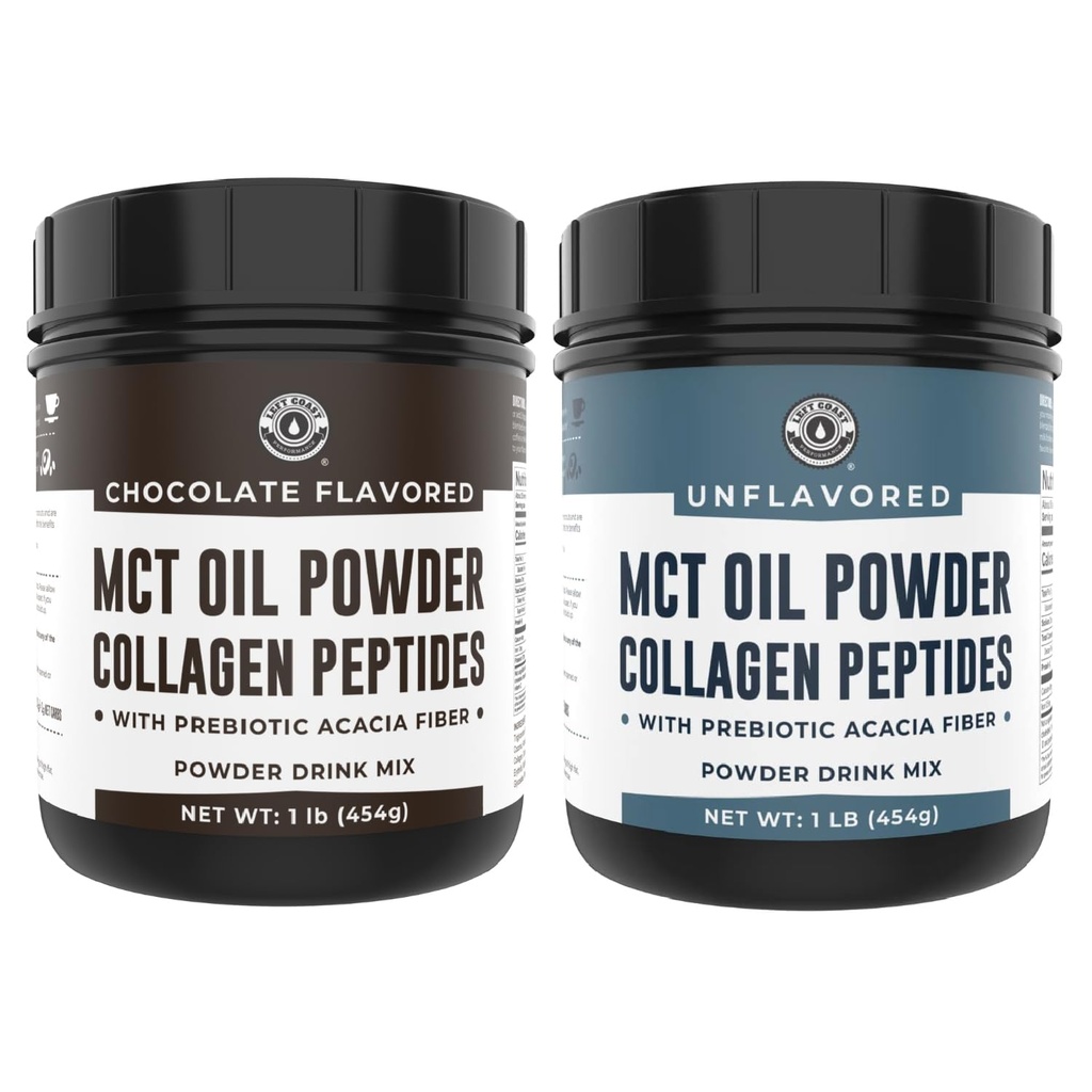 Derecho de la costa izquierda Chocolate MCT Péptidos de aceite de pólvora " Collagen Peptides " , 1lb + Péptidos de aceite de MCT desarmados