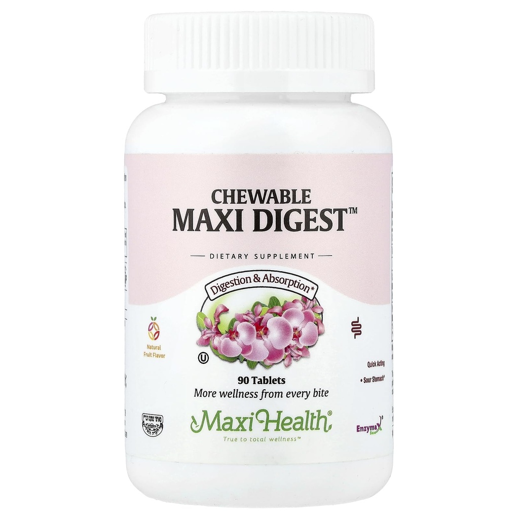Maxi Health Chewable Digest - Natural Digestive Enzymes with Bromelain and Calcium- Quick-Acting - 90 Chewables - Kosher - Supports Healthy Digestion and Joint Comfort for Men &amp; Women