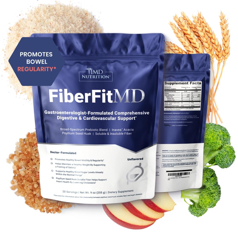 1MD Nutrición FiberFitMD - para Potent Digestive & Cardiovascular Support - Health Supplement for Women &amp; Men - High Fiber Powder - 30 Days