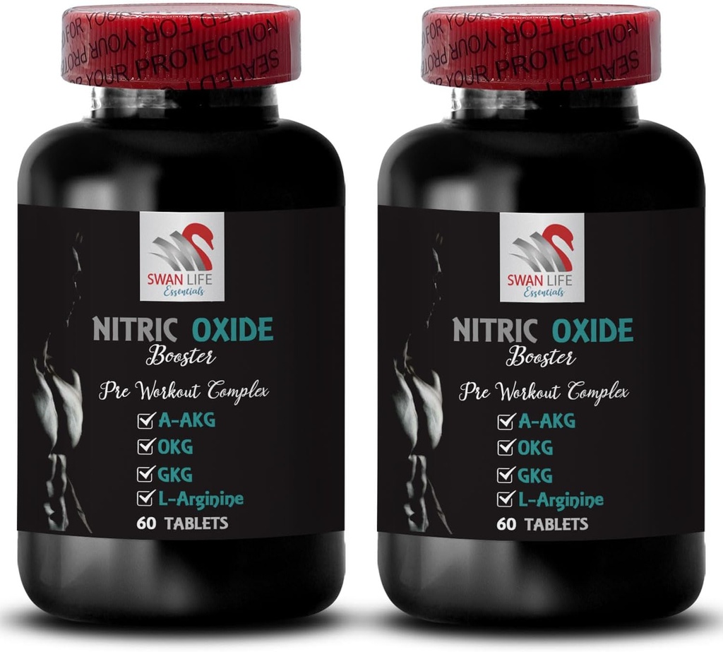 Suplementos de óxido nítrico para hombres - NITRIC OXIDE BOOSTER - L-Arginina, Strength support, Endurance booster, Suplemento de ejercicio, Power formula, Energy blend, Training focus 2 Bottle 120 Tablets