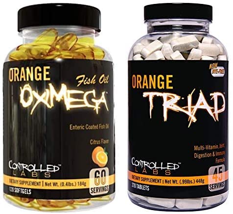 LABS CONTROLADO Aglomerado general de salud, 45 servicios de la tríada naranja, 120 conteo de aceite de pescado de Oximega naranja, edificio muscular y suplemento de recuperación para hombres y mujeres