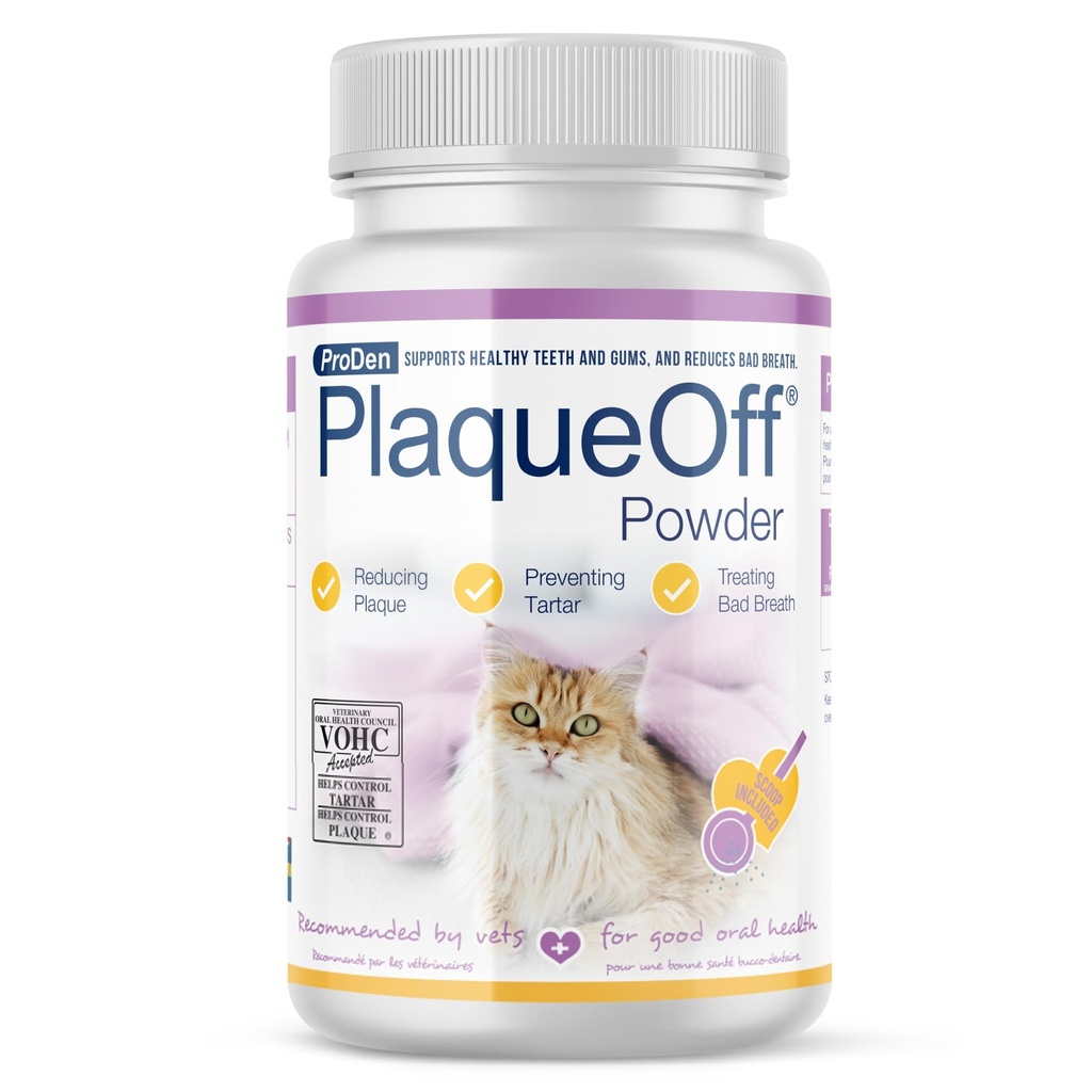 ProDen PlaqueOff Powder para gatos - Plaque &amp; Tártaro Reductor, Breath Freshener, Feline Oral Care - 40g