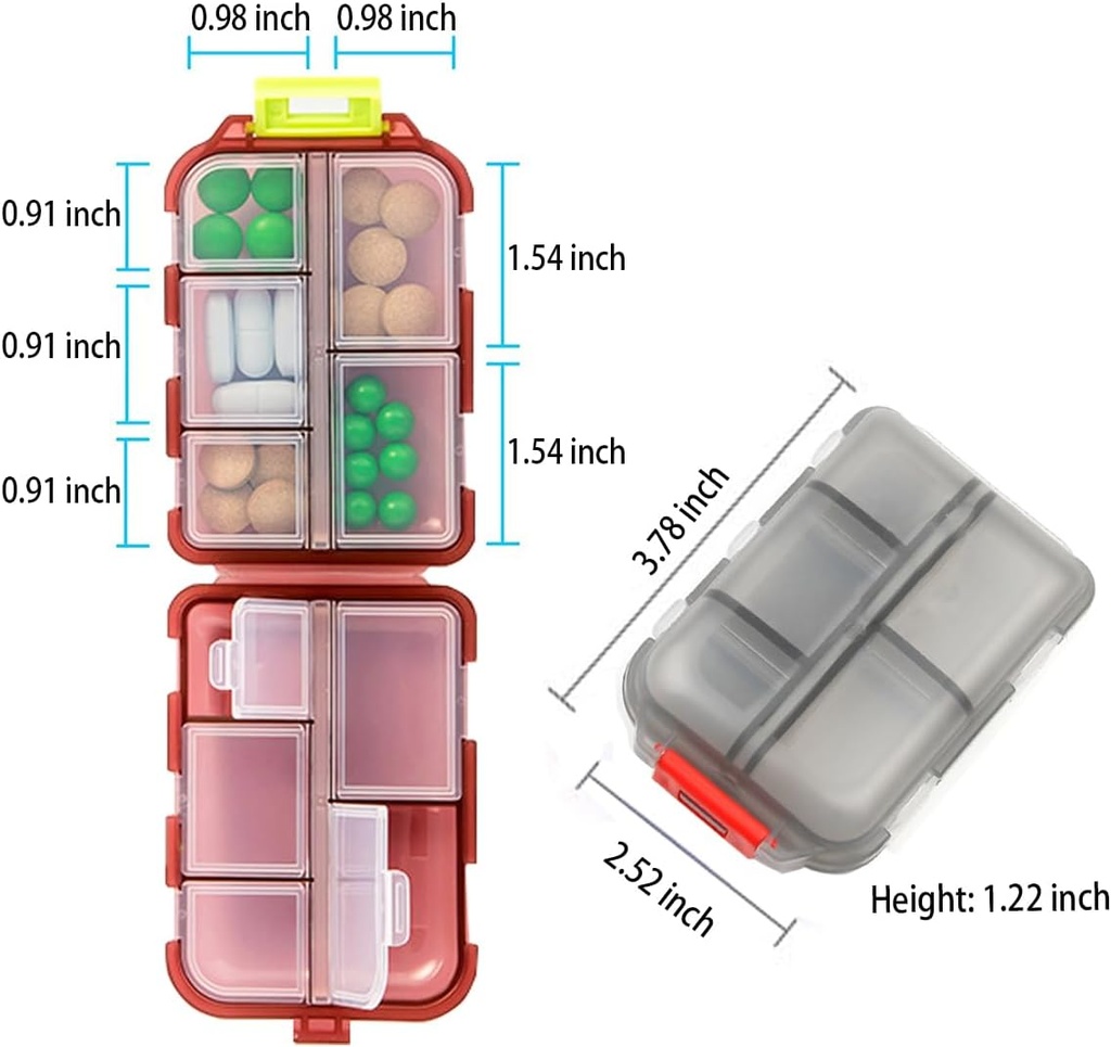 Caja de Organizador de Píldora de Viajes Semanal, 10 Compartimientos Pequeño Case Holder de Medicina Alimentaria, Daily AM