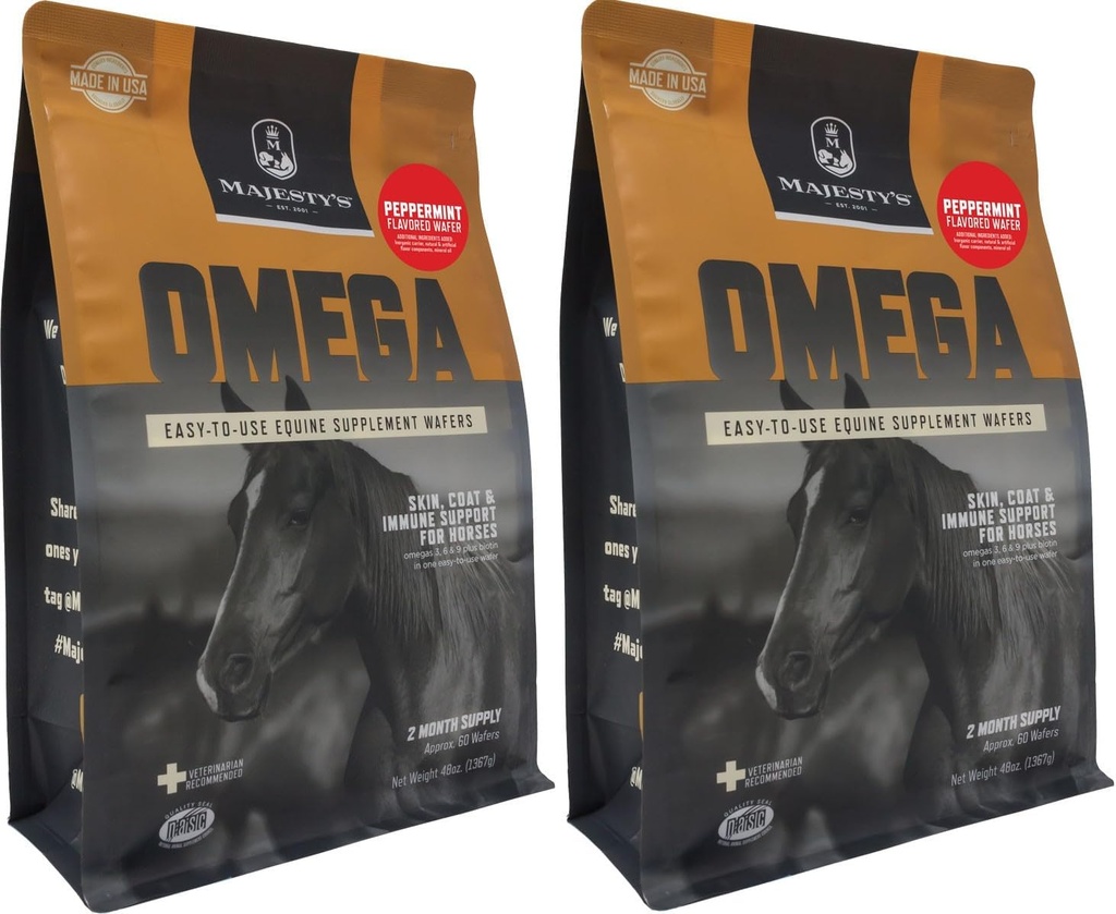 Omega Wafers de Majestad - Superior Horse/Equine Skin, Coat, e Immune Support Supplement - Omega 3, 6, 9, y Biotin (Peppermint, 2 Pack(120 Cuenta Total))