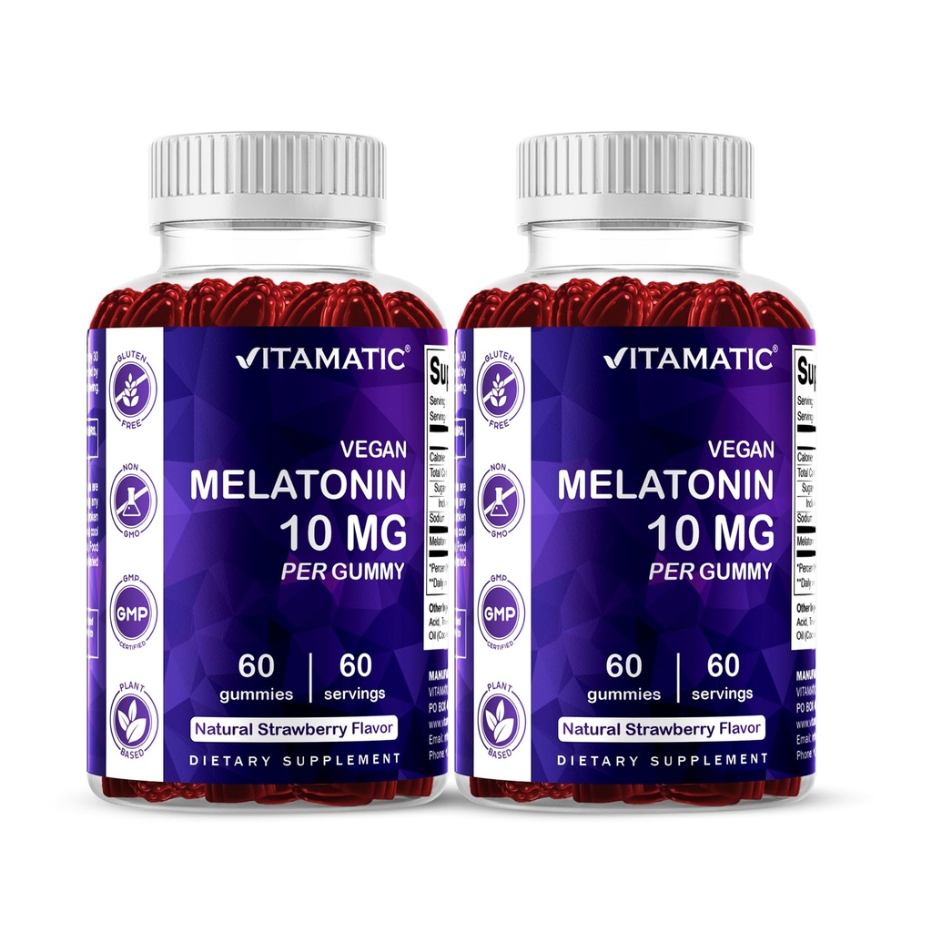 Melatonina Vitamática 10 mg Gummies Vegetarianas – Formando no-ábito – 60 Gummies por botella – 2-Pack (Total 120 Gummies Vegan)