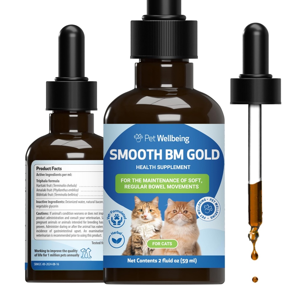 Pet Wellbeing Smooth BM Gold for Cats - Gentle Constipation Relief for Felines - Natural Herbal Suplemento 2 oz (59 ml)