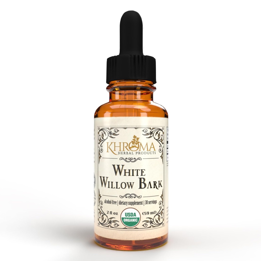 Khroma Herbal Productos Orgánica White Willow Bark 30 Serviciones - 800 MG Por Serving - 2 FL OZ Liquid in a Glass Bottle - Salix Alba