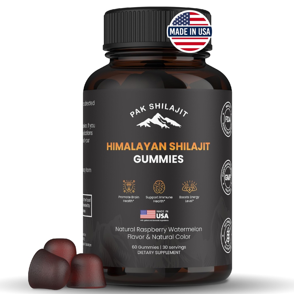 Pure Sundried Himalayan Shilajit Gummy for Men ' Women ← Orgánica Shilajit Gummies ← Natural 85 Plus Trace Minerals Fulvic Acid TEN Energy, Immunity TEN-Free 60 Saludable Gummy