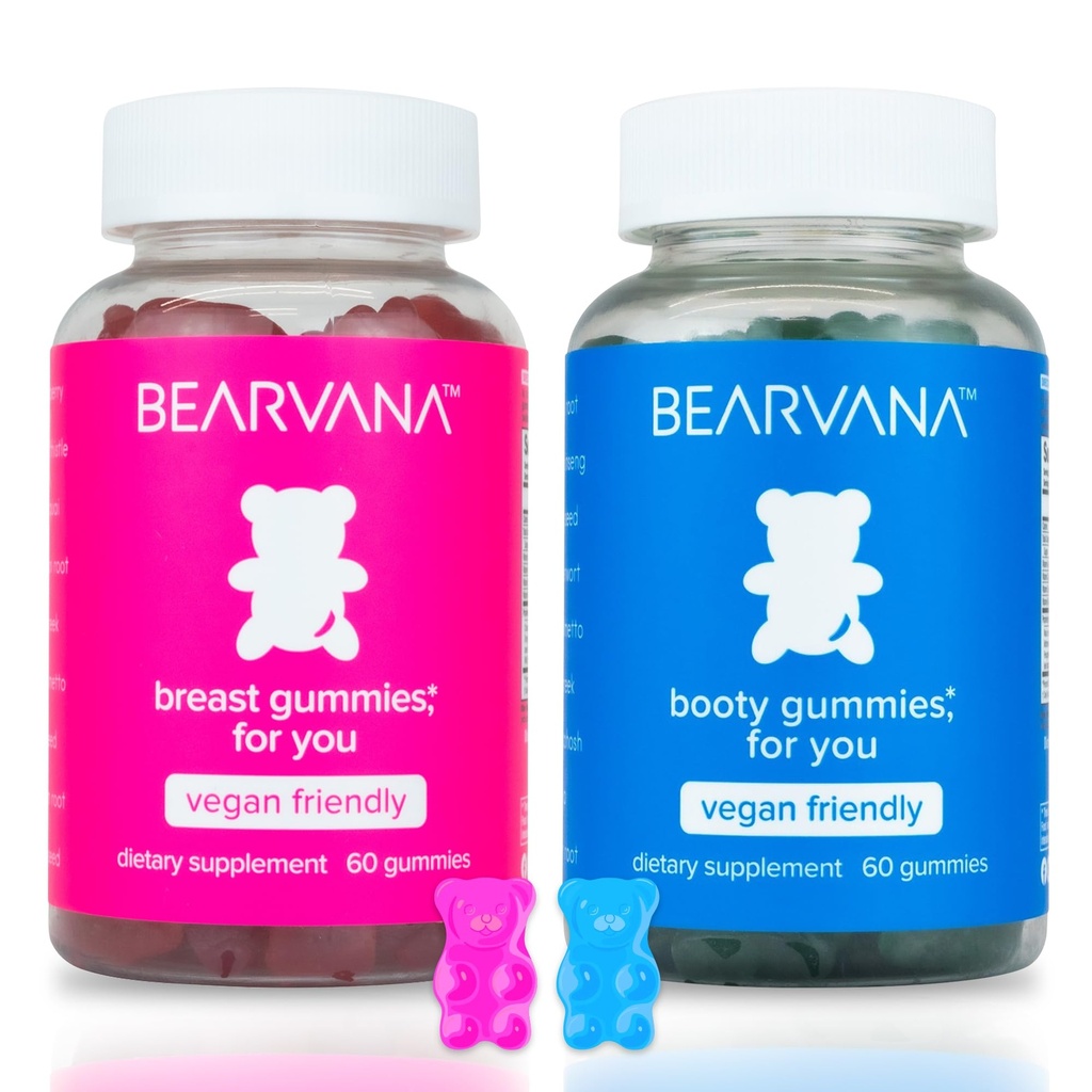 BEARVANA Top &amp; Peach Support Combo Pack Gummies for Women TEN 9 Herbal Extracts including Fenugreek, Maca & Fennel ← Essential Vitamins TEN Berry Flavor TENIDO 2-Pack (120 Gummies)