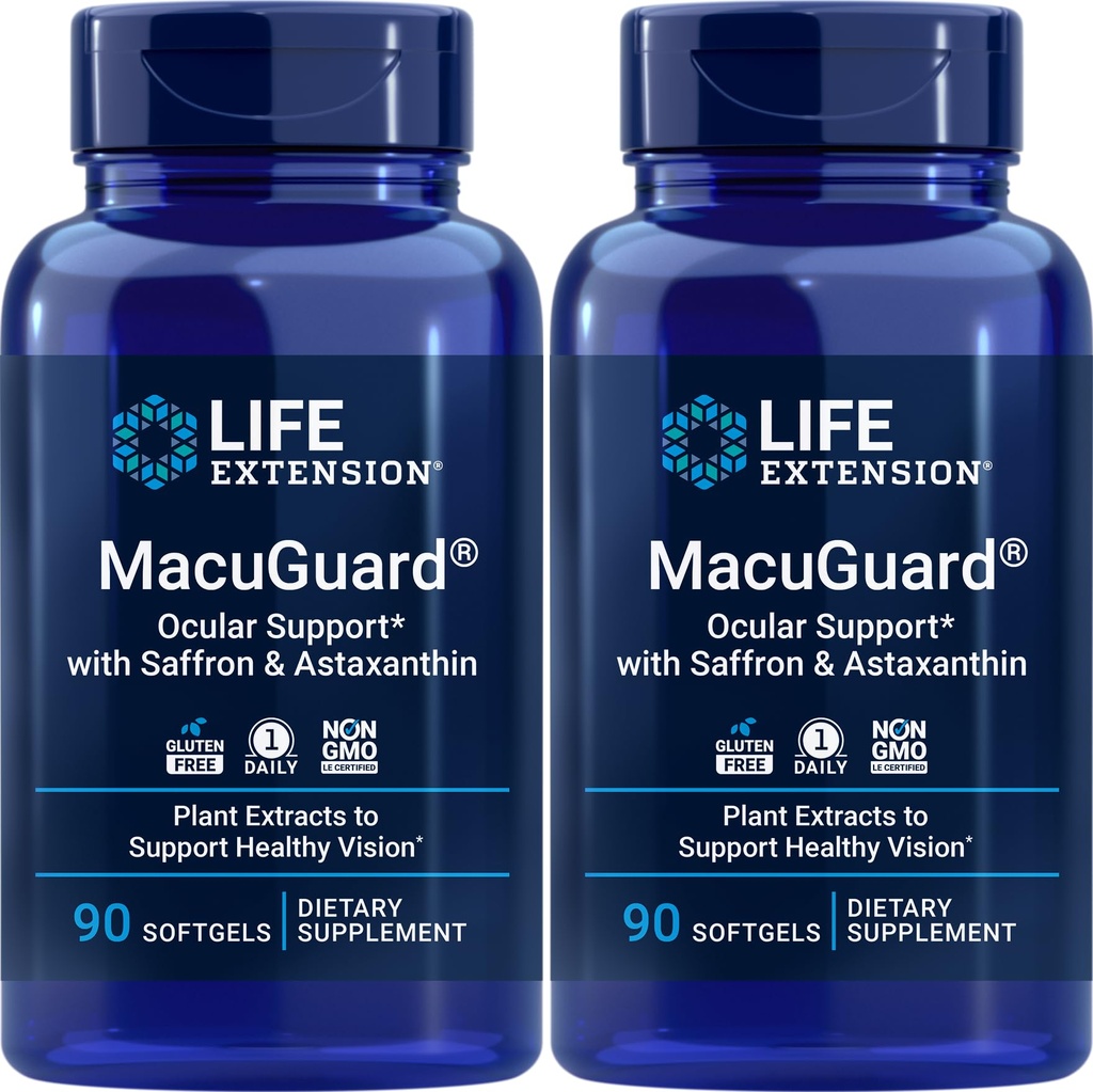 Extensión de vida MacuGuard Ocular Soporte 90 softgels con Saffron &amp; Astaxanthin