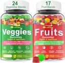 Frutas y verduras sin azúcar Gummies w/D3K2, B9, B12, Magnesio, 41+ Frutas y verduras superalimentarias naturales Suplemento de Digestivo " Gut Support, Energía, Nutrient Balance, Antioxidante No GMO 2pack