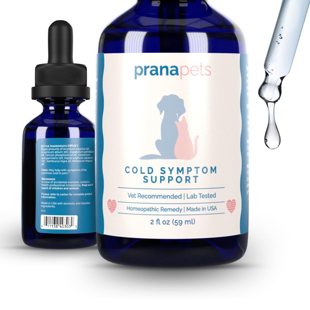 PranaPets Cold Symptom Support for Cats & Dogs ← Natural Formula Safely Aids with Colds, Seasonal Allergies & Kennel Cough  Ayuda Open Airways for Easy Breathing