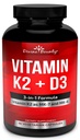 Vitamina K2 (MK7 &amp; MK4) con suplemento D3 - Vitamina K & D como MK-7 100mcg, MK-4 500mcg y 5000 UI Vitamina D3 3-en-1 Fórmula - Bono y apoyo cardíaco - 90 cápsulas vegetarianas no transgénicos